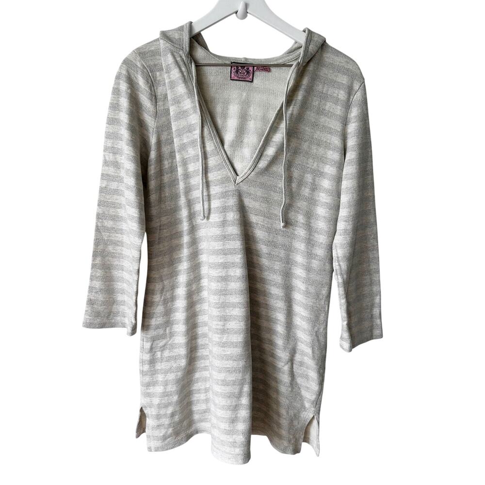 Vintage Y2K Juicy Couture Coverup Tunic Size XL Silver Sparkle Stripe USA Made